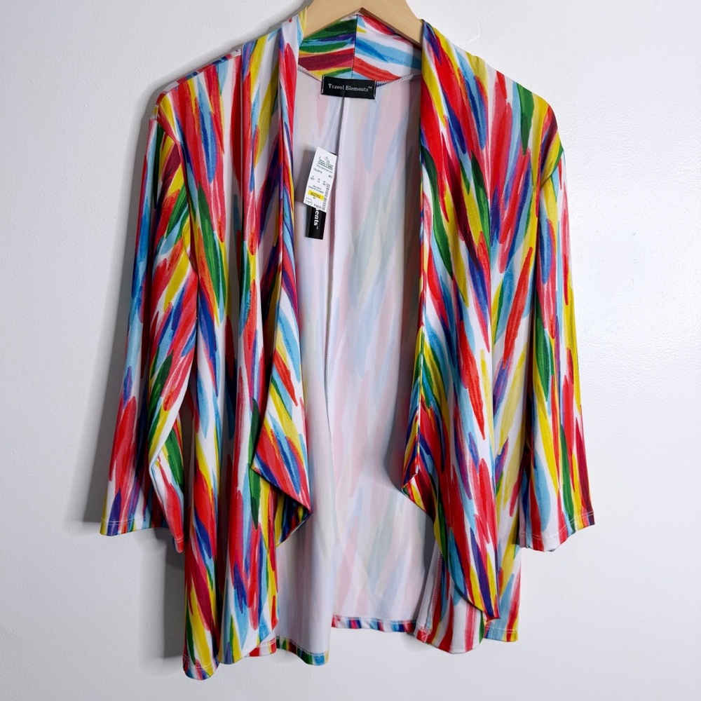 NWT Travel Elements Open Drape‎ Front Cardigan  Travel Resortwear Medium Multi